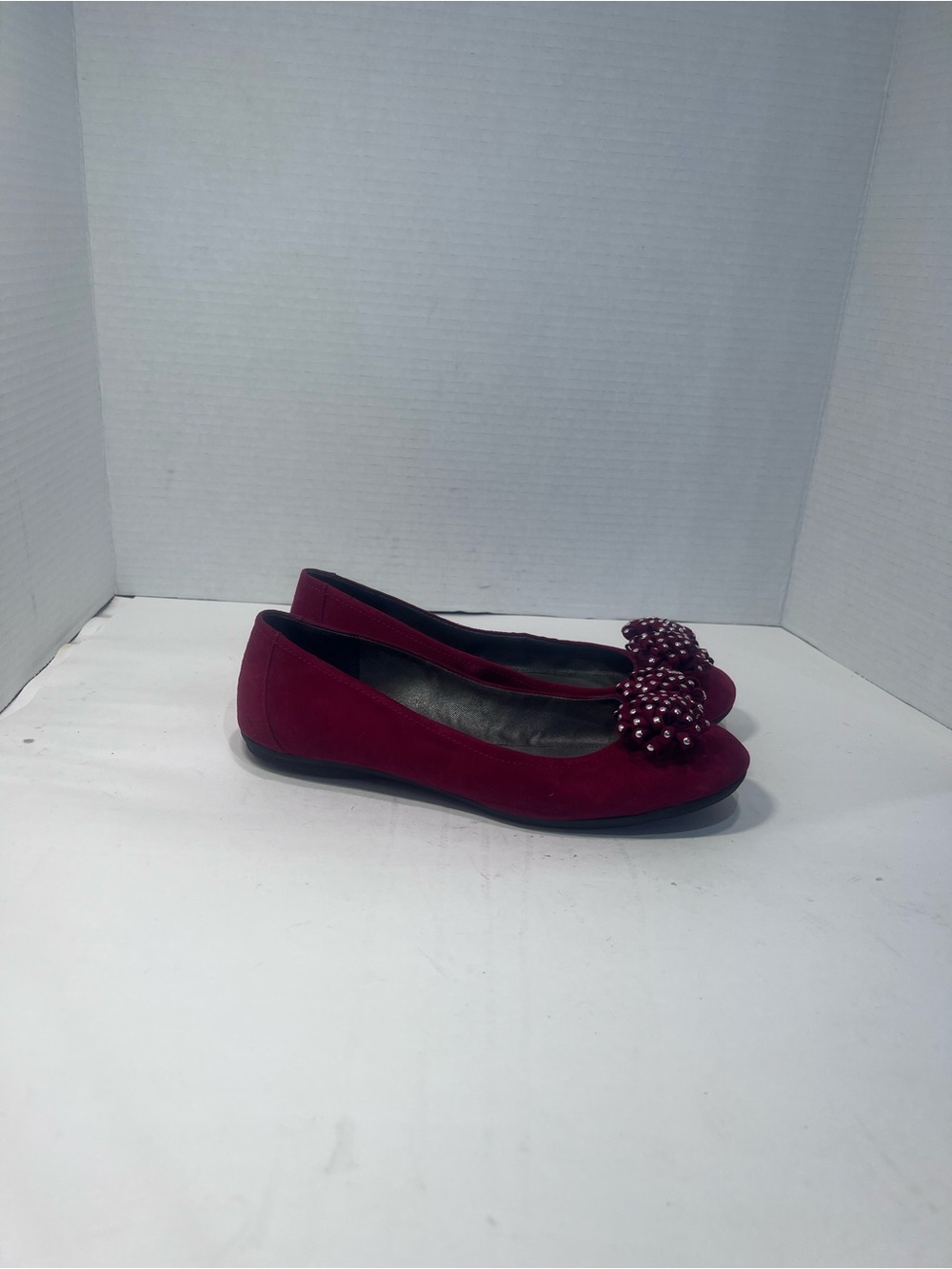 Style & Co. Burgundy Ballet Flats with Beaded Bow Accent